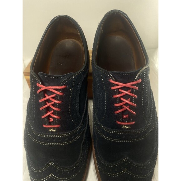 Allen Edmonds Spiaggia Shoes 7 Navy Blue Suede Leather Longwing Blucher Gumlite - Picture 6 of 15